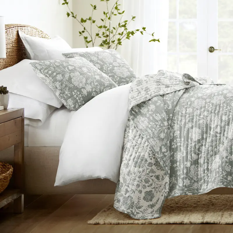 1 1 Textured Floral Reversible Quilted Coverlet Set - 12 Days of Deals