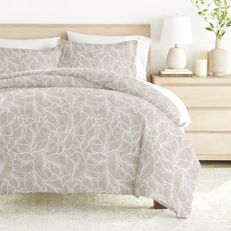 Linear Leaves Pattern 3-Piece Duvet Cover Set (Sale)