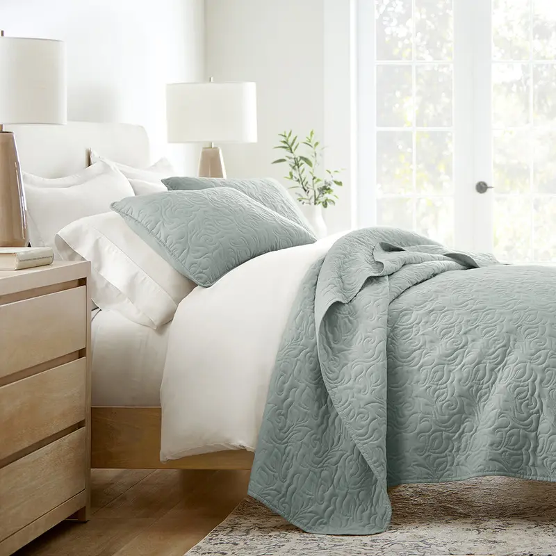 1 1 3-Piece Floral Stitch Quilted Coverlet Set - 12 Days of Deals