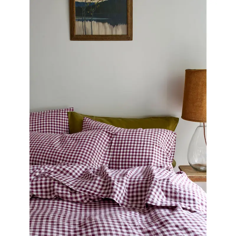 Berry Gingham 100% Linen Pillowcases (Pair)