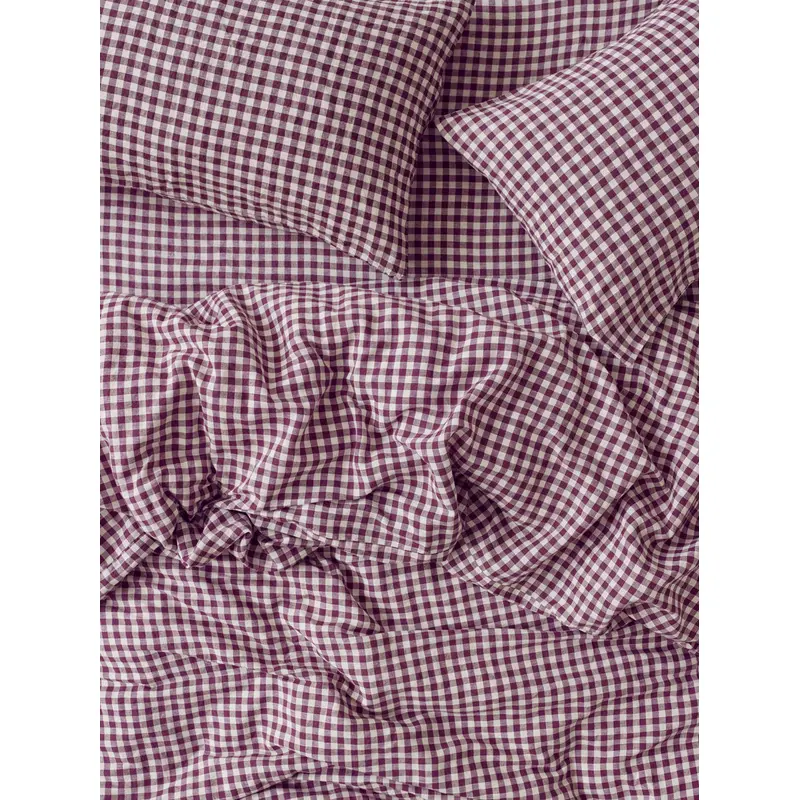 Berry Gingham Linen Blend Duvet Cover