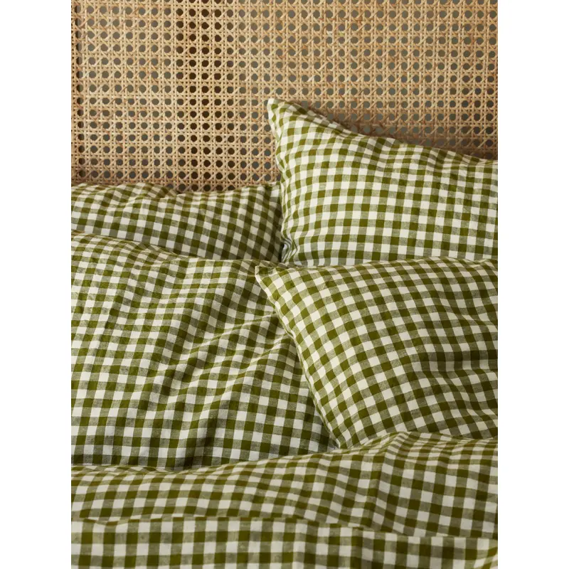 Botanical Green Gingham 100% Linen Pillowcases (Pair)