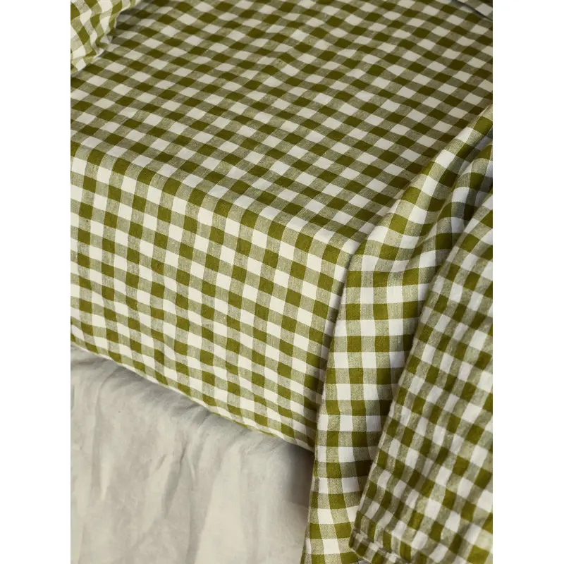 Botanical Green Gingham Linen Blend Fitted Sheet