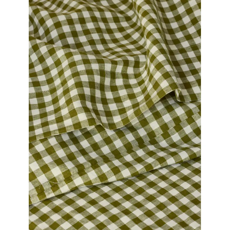 Botanical Green Gingham Linen Blend Flat Sheet