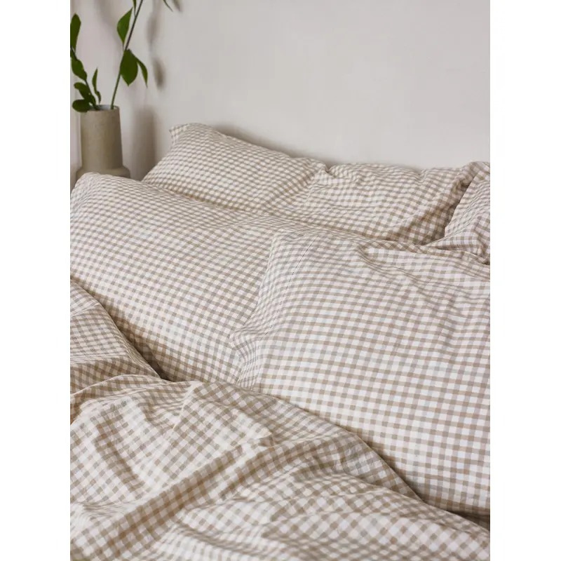 Cafe au Lait Small Gingham Cotton Pillowcase (Pair)