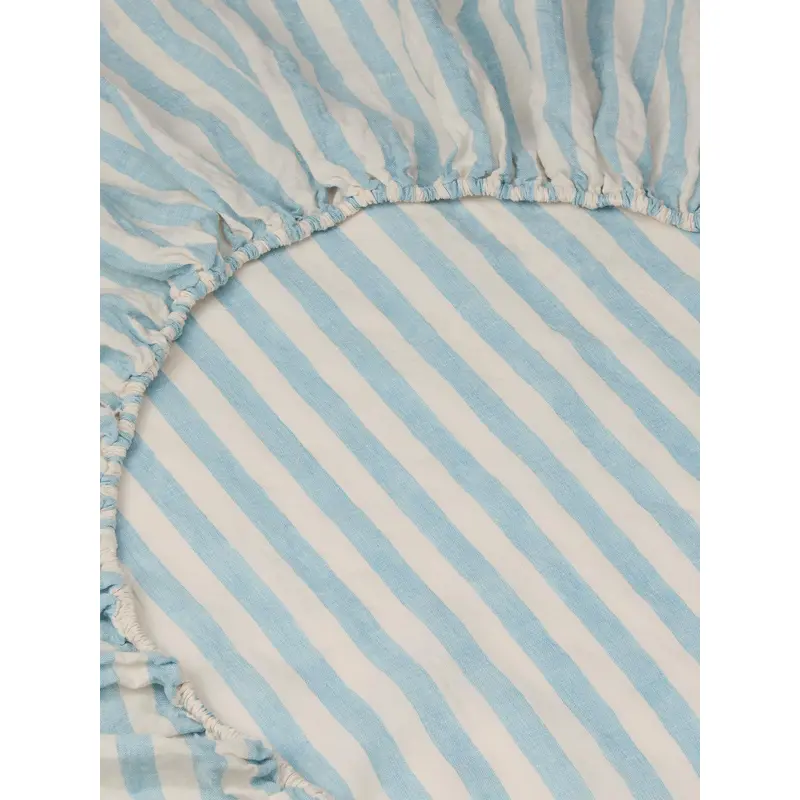Coastal Blue Pembroke Stripe 100% Linen Fitted Sheet