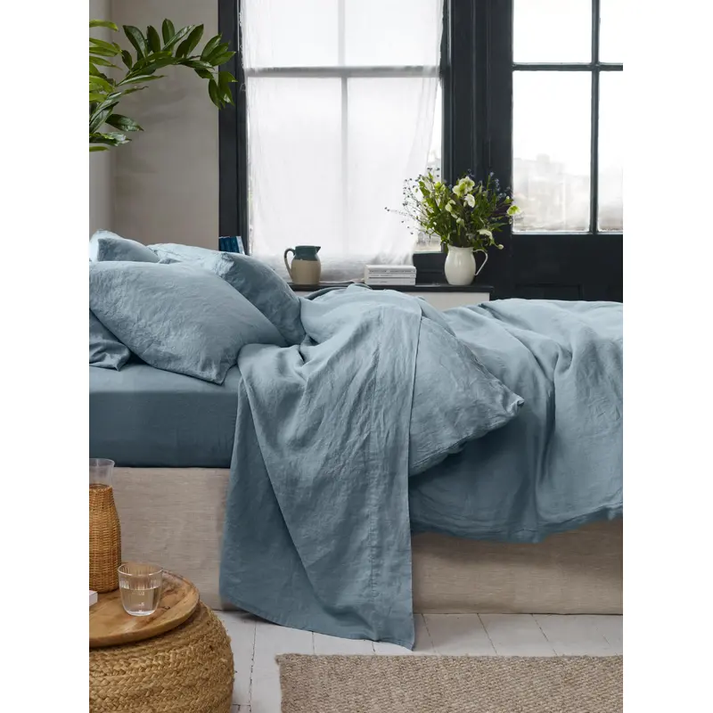 Dusk Blue Linen Blend Flat Sheet