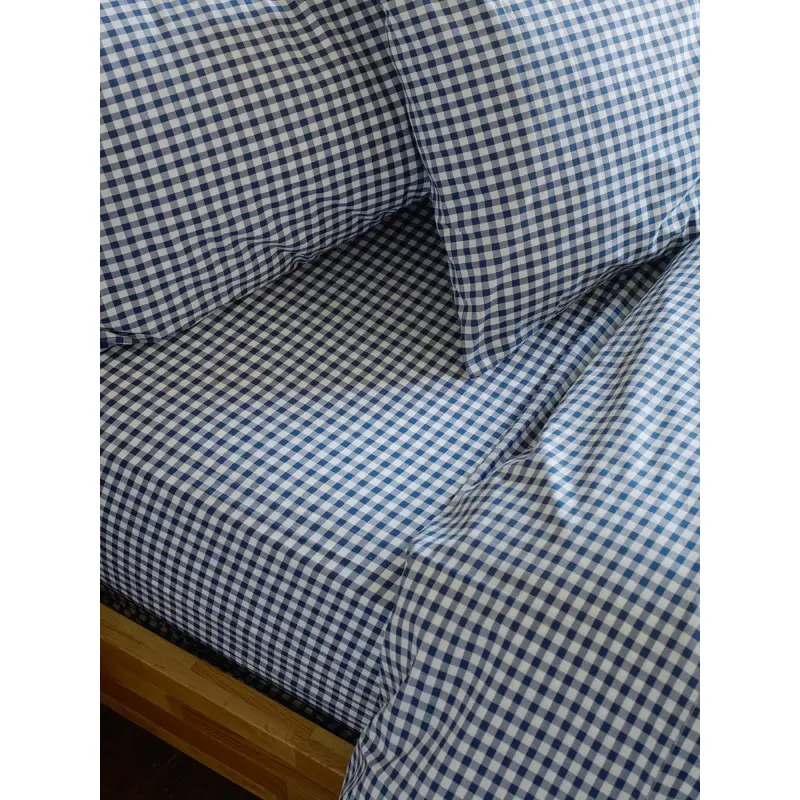 Indigo Small Gingham Cotton Fitted Sheet