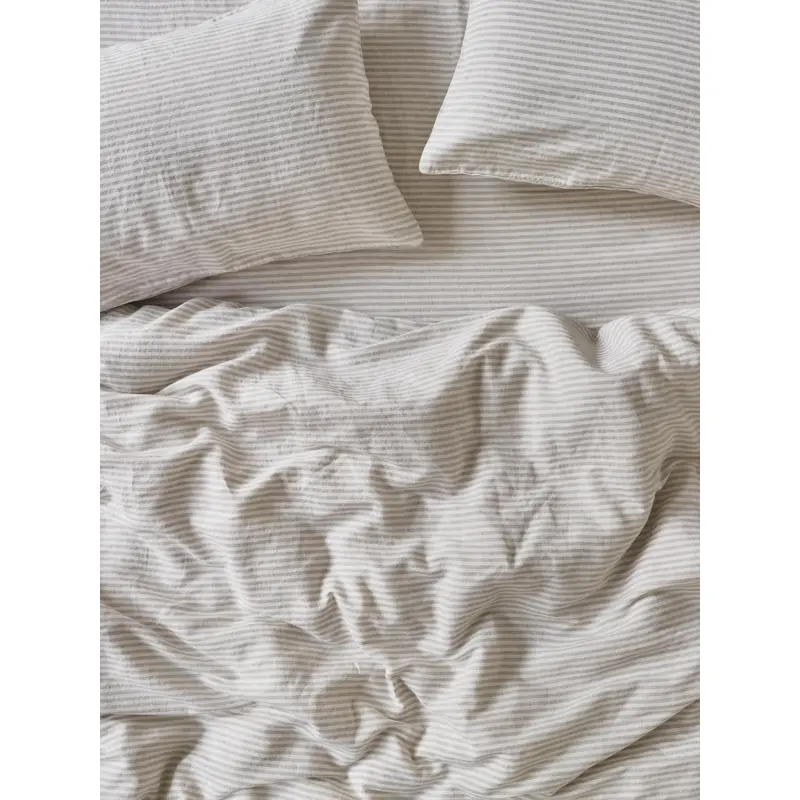 Oatmeal Stripe Linen Blend Duvet Cover