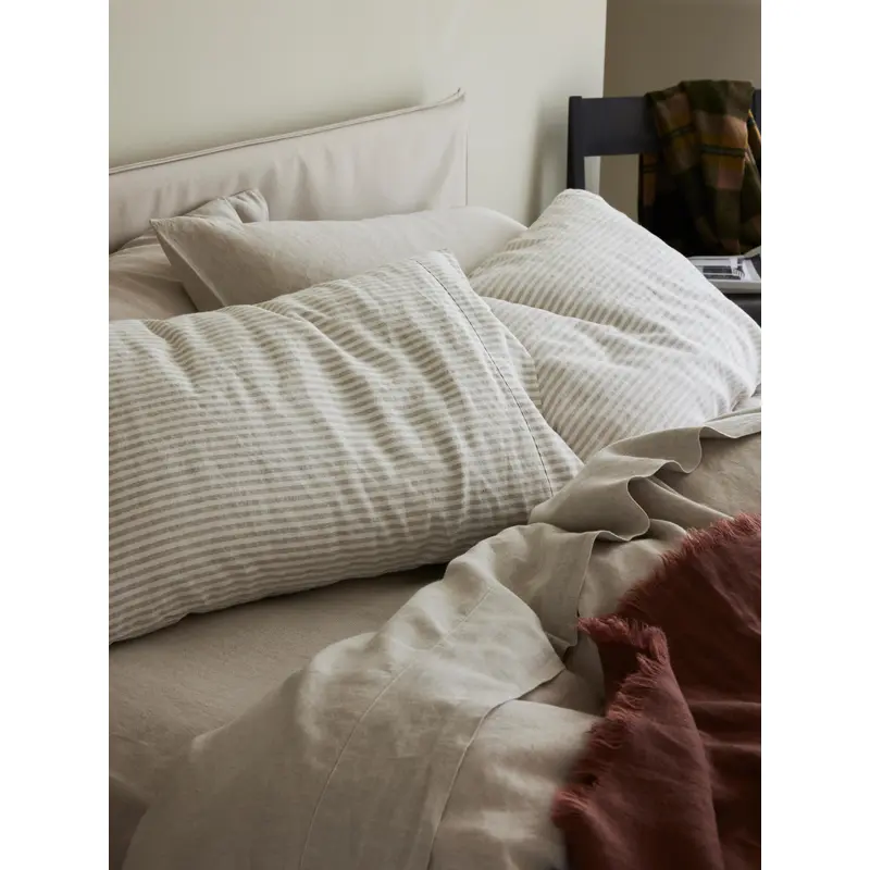 Oatmeal Stripe Linen Blend Pillowcase (Pair)