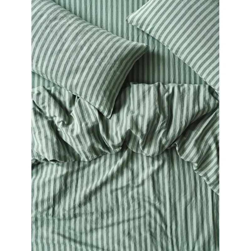 Pine Green Pembroke Stripe 100% Linen Duvet Cover