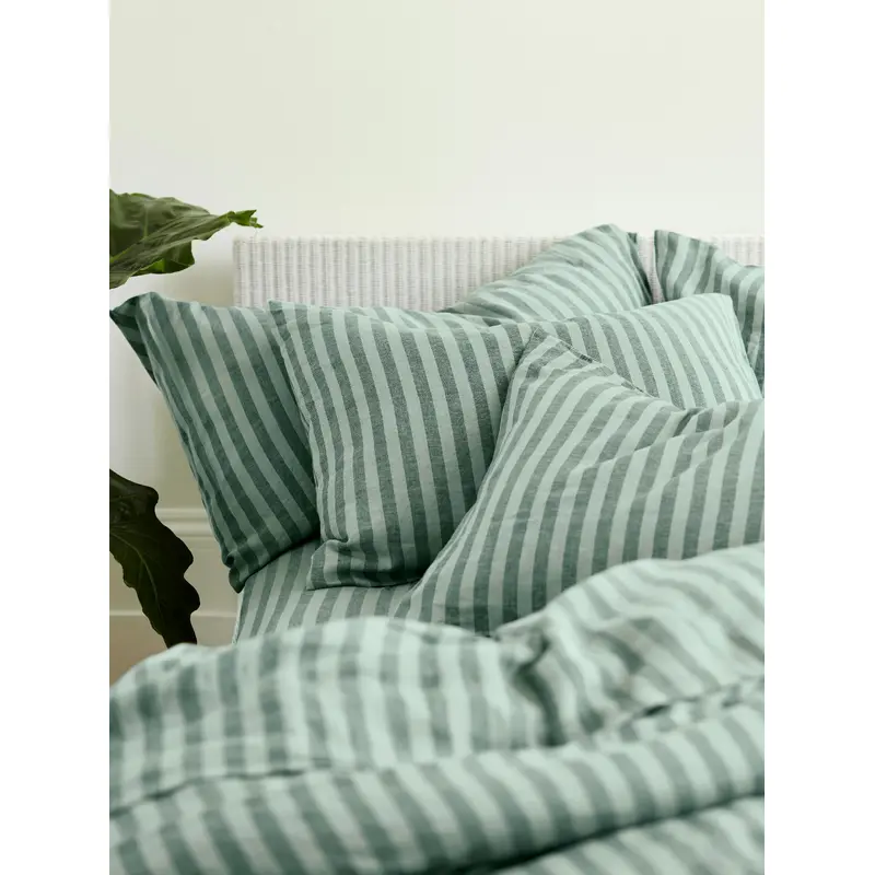 Pine Green Pembroke Stripe 100% Linen Pillowcases (Pair)