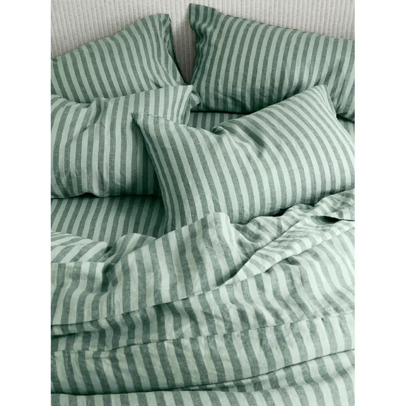 Pine Green Pembroke Stripe Linen Blend Fitted Sheet