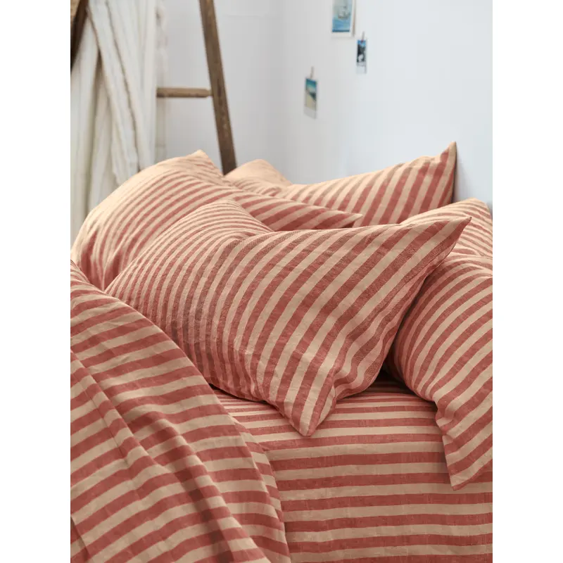 Sandstone Red Pembroke Stripe 100% Linen Pillowcases (Pair)