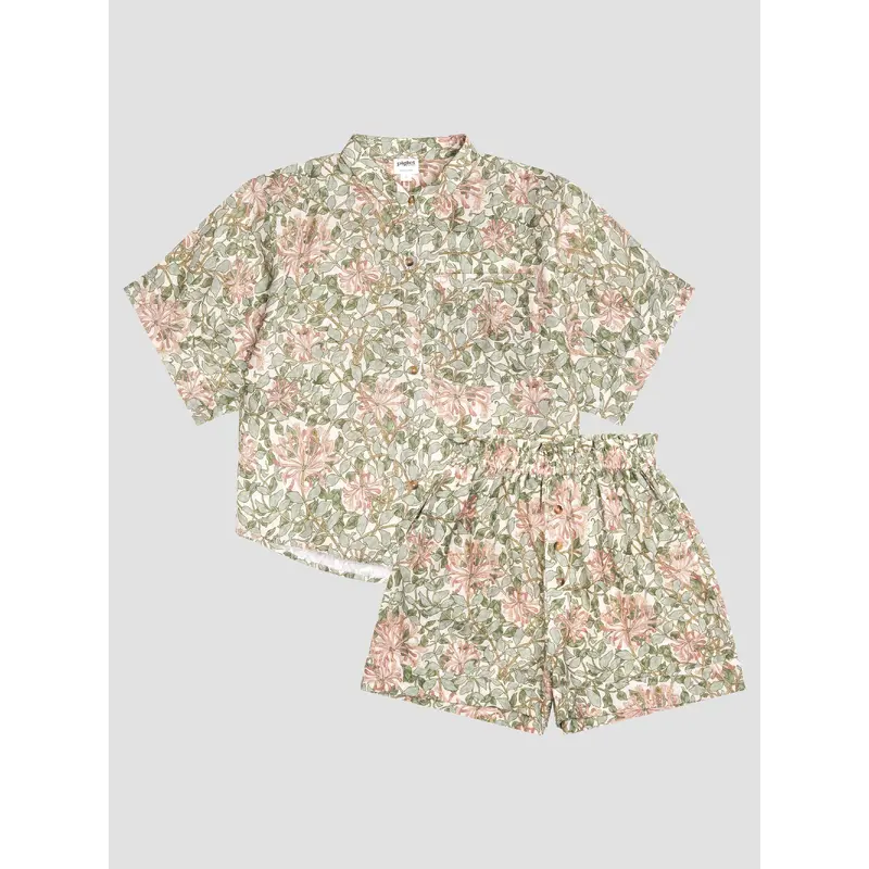 Soft Sage Honeysuckle Linen Womens Pajama Shorts Set