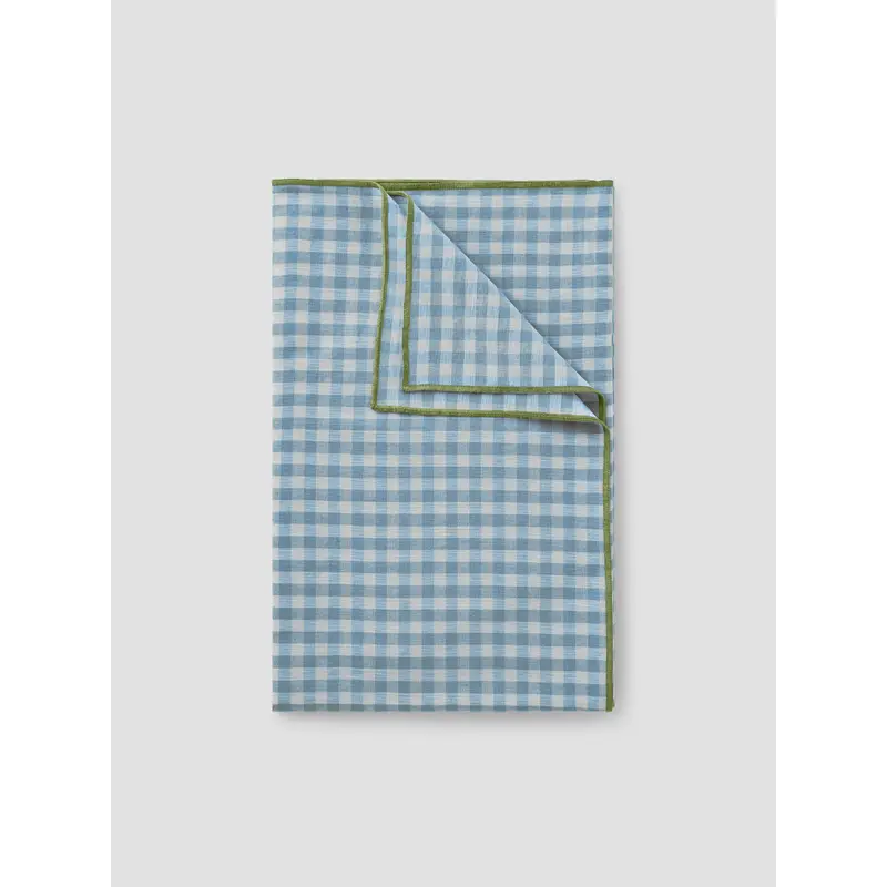 Warm Blue Gingham 100% Linen Table Runner