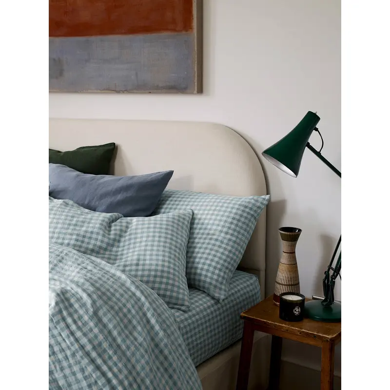 Warm Blue Gingham Linen Blend Pillowcase (Pair)