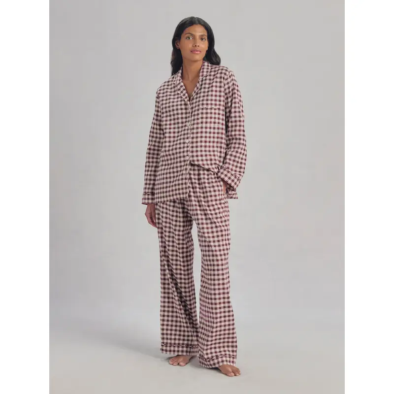 Berry Gingham Linen Blend Pajama Set