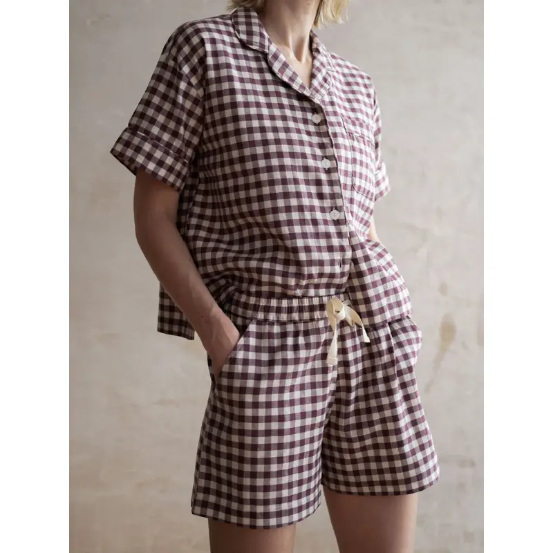 Berry Gingham Linen Blend Pajama Short Set