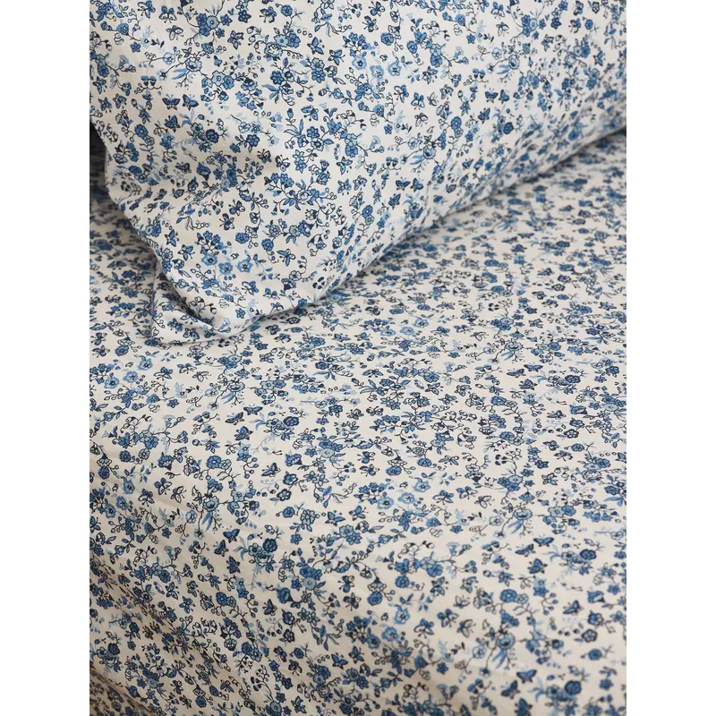 Blue Mini Meadow Cotton Fitted Sheet
