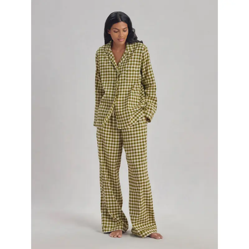 Botanical Green Gingham Linen Blend Pajama Set