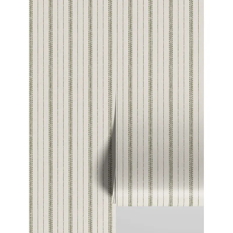 Botanical Green Ticking Stripe Wallpaper