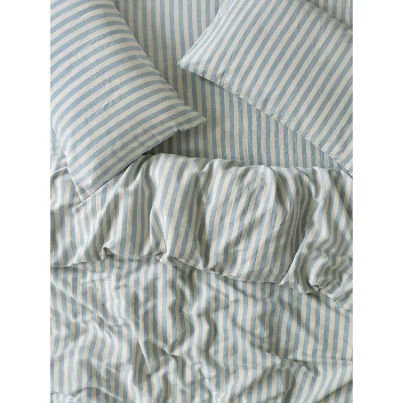 Coastal Blue Pembroke Stripe Linen Blend Duvet Cover