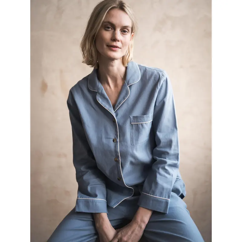 Dusk Blue Linen Blend Pajama Set