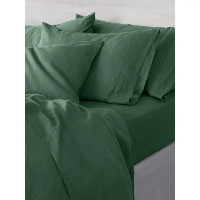 Elm Green Linen Blend Fitted Sheet
