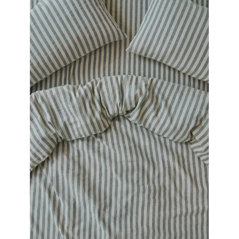 Fern Green Pembroke Stripe Linen Blend Duvet Cover