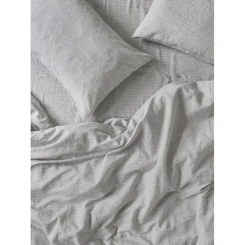 Gray Mini Stripe Linen Blend Duvet Cover