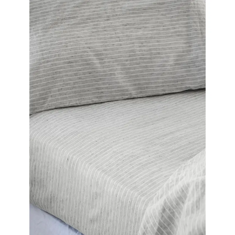 Gray Mini Stripe Linen Blend Fitted Sheet