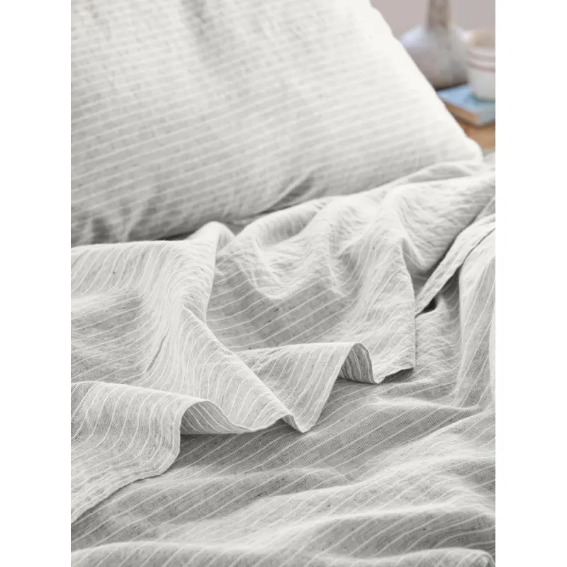 Gray Mini Stripe Linen Blend Flat Sheet