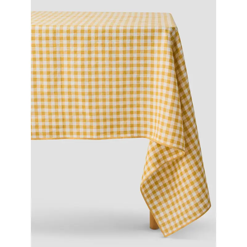 Honey Gingham 100% Linen Tablecloth
