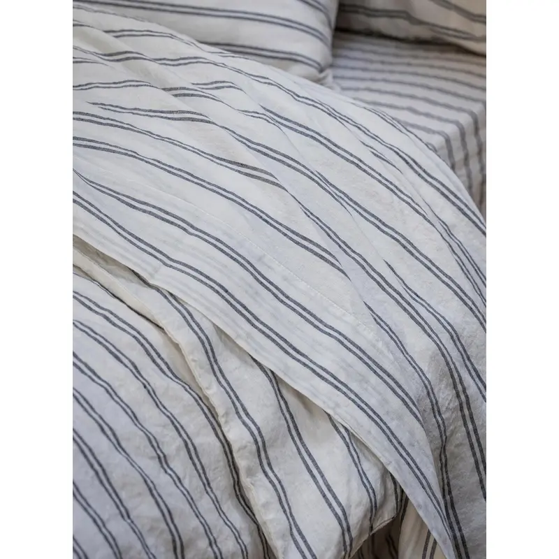 Ivory Kemptown Stripe Linen Blend Flat Sheet