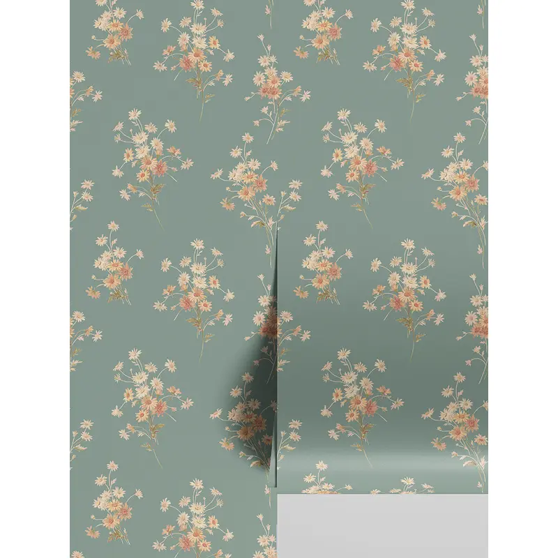 Laurel Green Daisy Bouquet Wallpaper