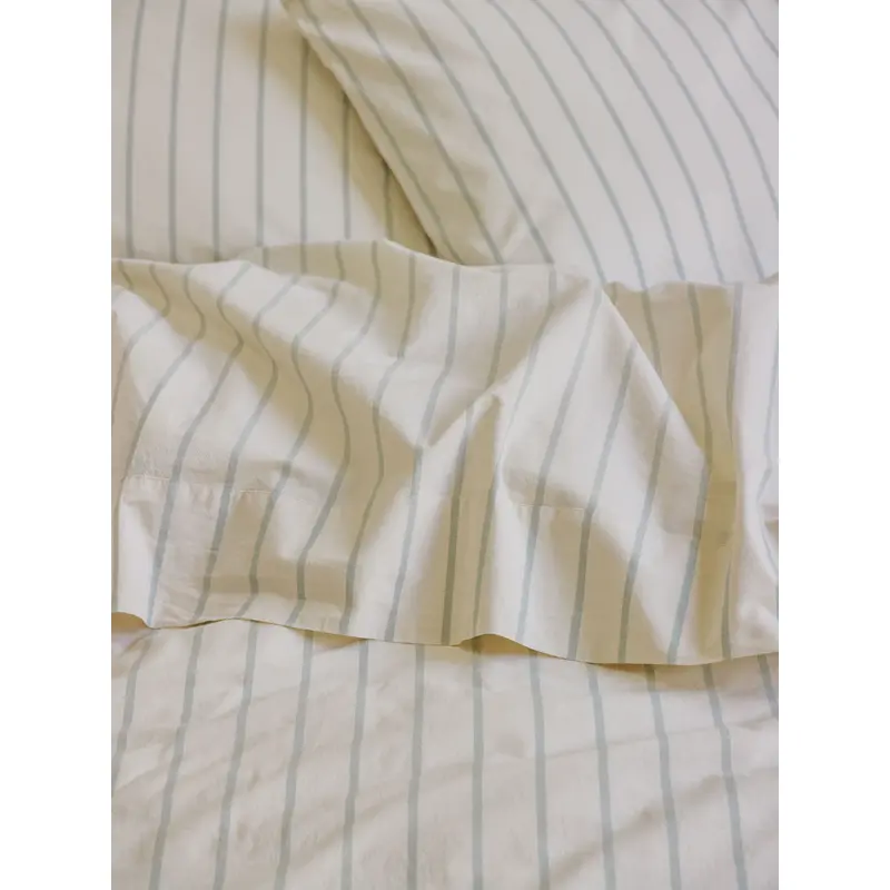 Mellow Green Slumber Stripe Cotton Flat Sheet