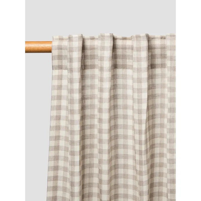 Mushroom Gingham Linen Blend Curtains (Pair)