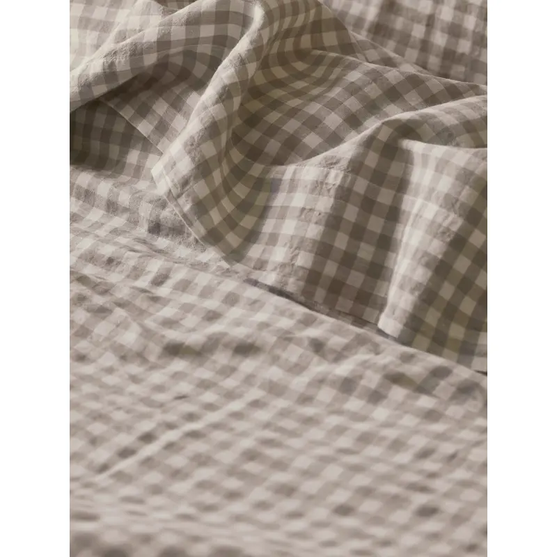Mushroom Gingham Linen Blend Flat Sheet