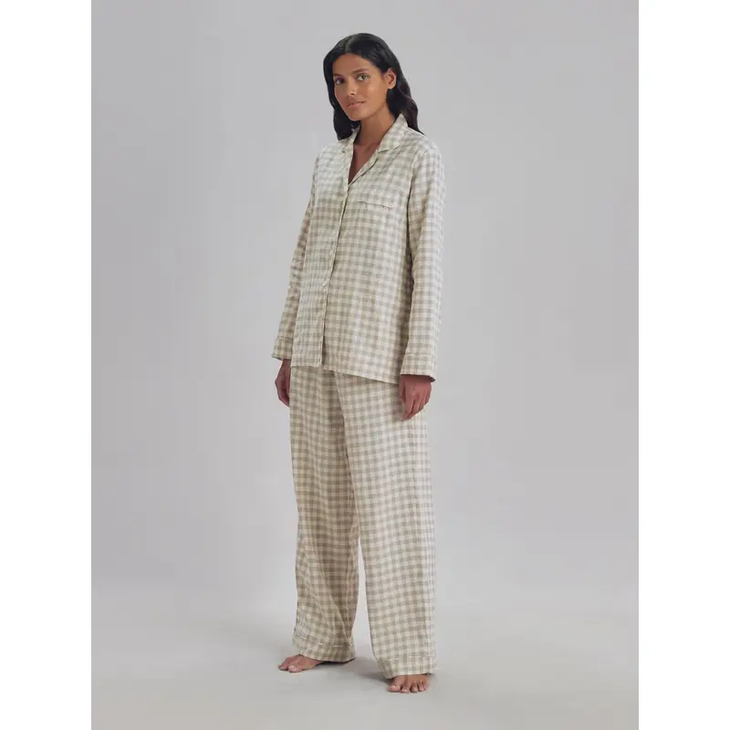 Mushroom Gingham Linen Blend Pajama Set