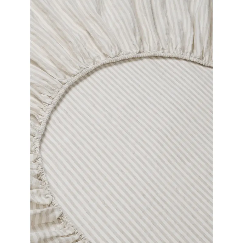 Oatmeal Stripe 100% Linen Fitted Sheet
