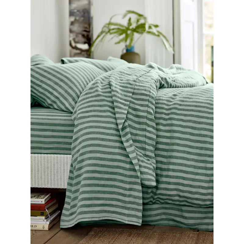 Pine Green Pembroke Stripe 100% Linen Flat Sheet