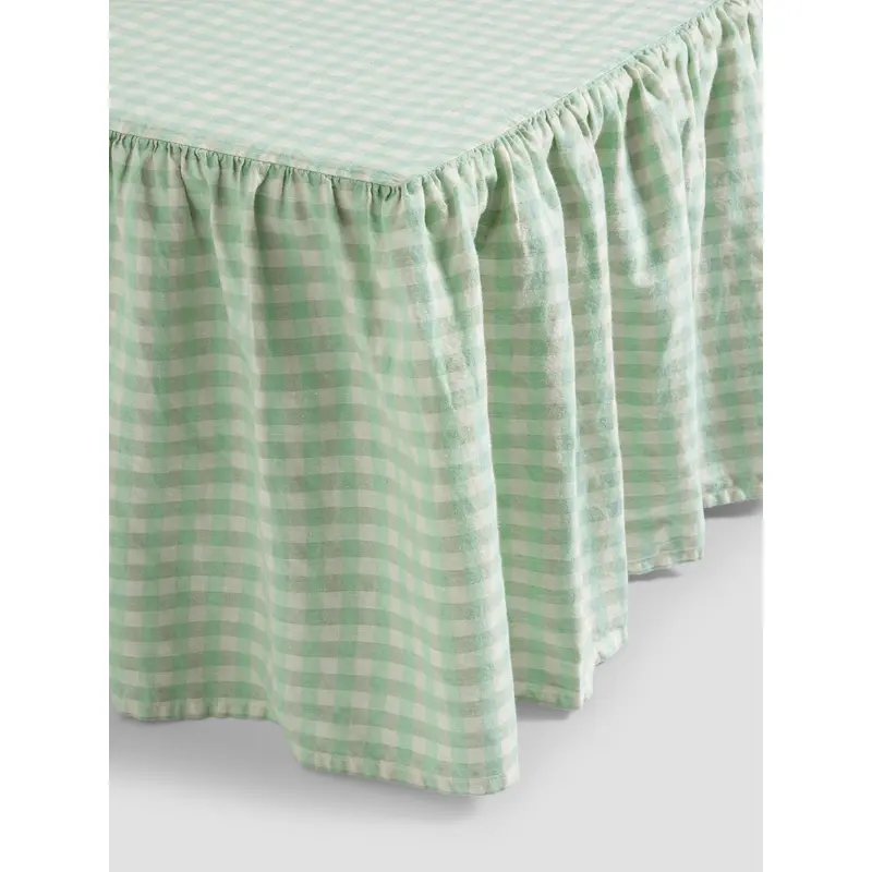 Sage Gingham Linen Blend Bed Skirt