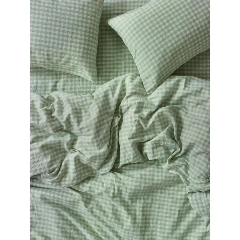 Sage Green Gingham Linen Blend Duvet Cover