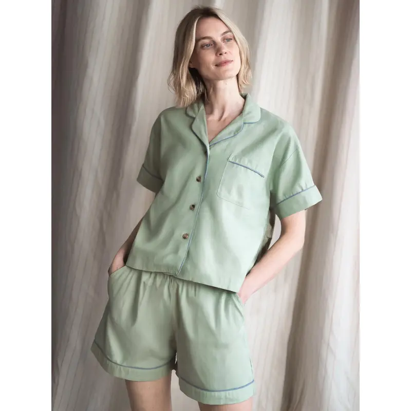 Sage Green Linen Blend Pajama Short Set