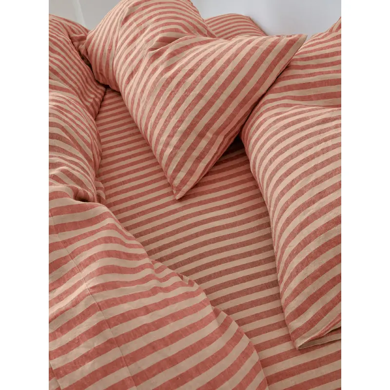 Sandstone Red Pembroke Stripe Linen Blend Fitted Sheet