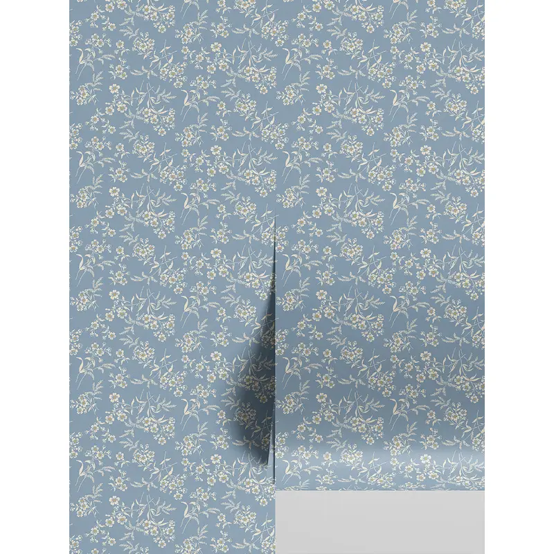 Warm Blue Camille Floral Wallpaper