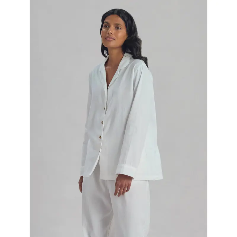 White Linen Blend Pajama Set