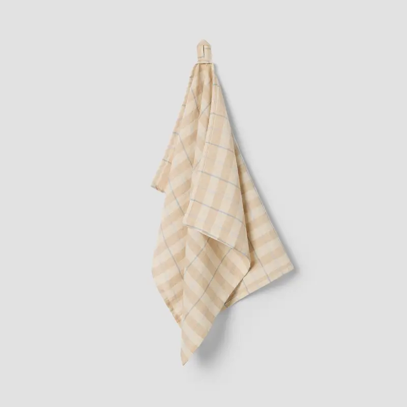 Cafe Au Lait Small Gingham 100% Linen Tea Towel