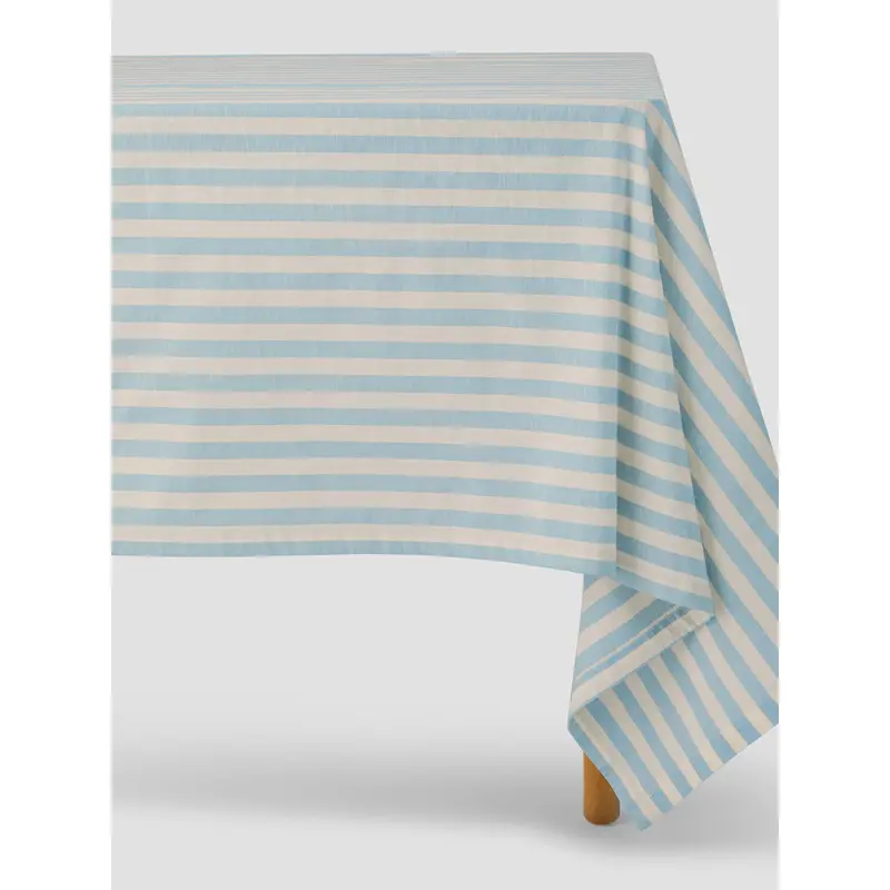 Coastal Blue Pembroke Stripe Linen Blend Tablecloth